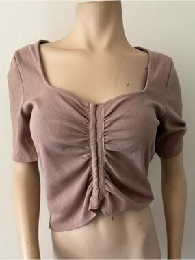 Square Neck Ruched Crop Top - Dusty Mauve